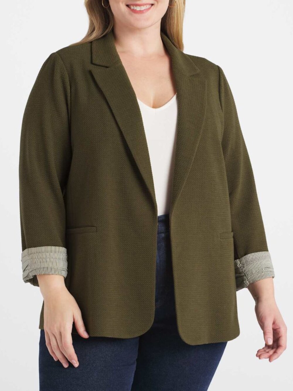 Skies are Blue Asa Knit Blazer Olive Plus 2X